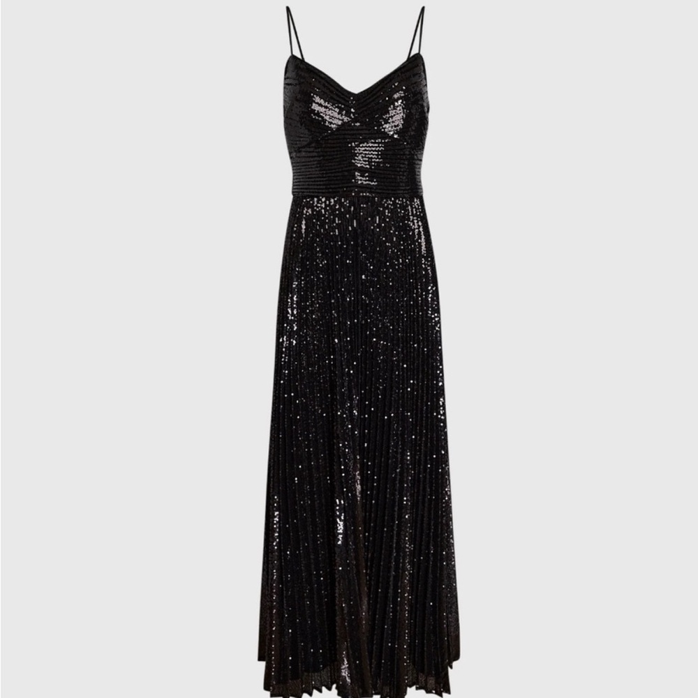 Club Monaco Black Sequin Pleated Maxi Dress ✨ size 8